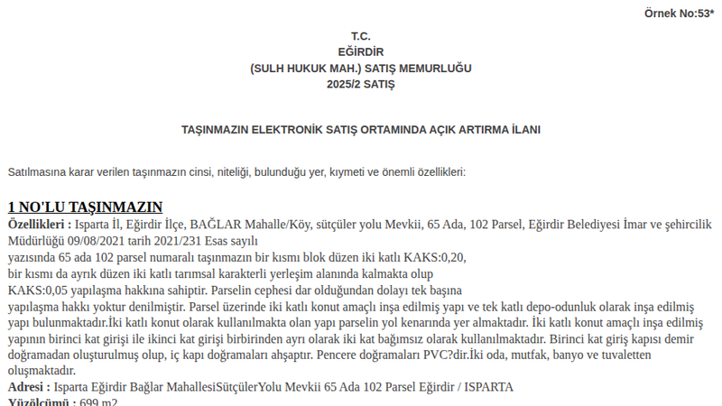 Konut - ISPARTA EĞİRDİR - 699 m²