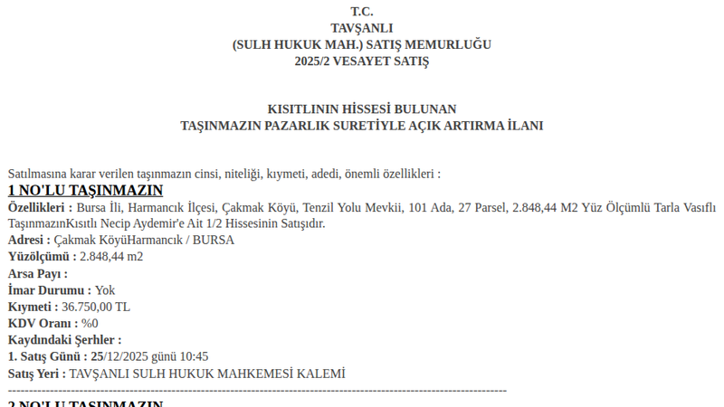 Arsa/Arazi - BURSA HARMANCIK - 848,44 m²