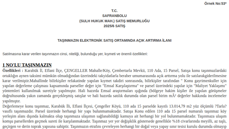 Satılık Tarla - Karabük Eflani