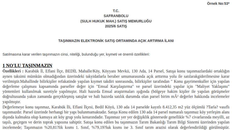 Satılık Tarla - Karabük Eflani