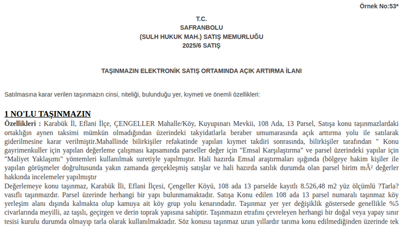 Satılık Tarla - Karabük Eflani