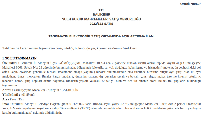 Arsa/Arazi - BALIKESİR ALTIEYLÜL - 401,93 m²