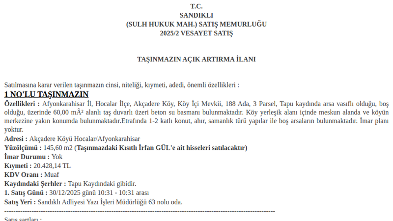 Konut - AFYONKARAHİSAR HOCALAR - 60 m²