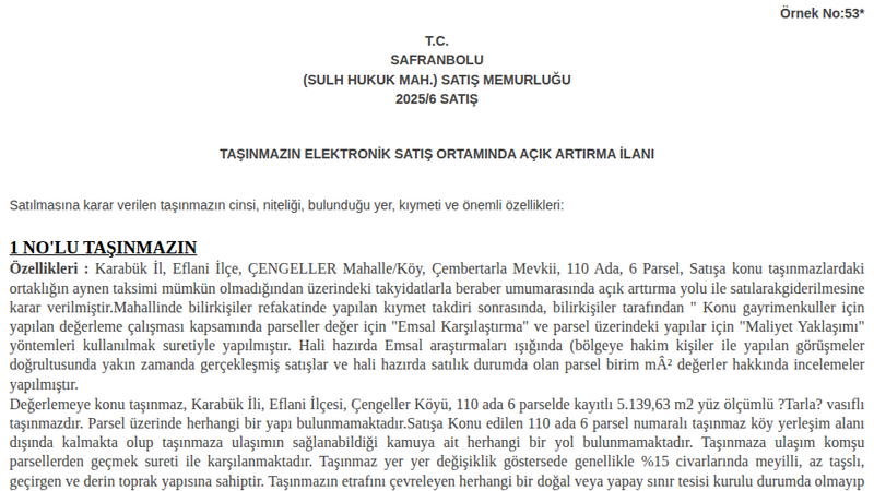 Satılık Tarla - Karabük Eflani