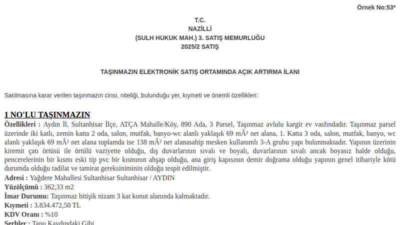 Konut - AYDIN SULTANHİSAR - 69 m²