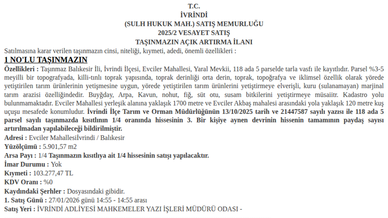 Arsa/Arazi - BALIKESİR İVRİNDİ - 901,57 m²