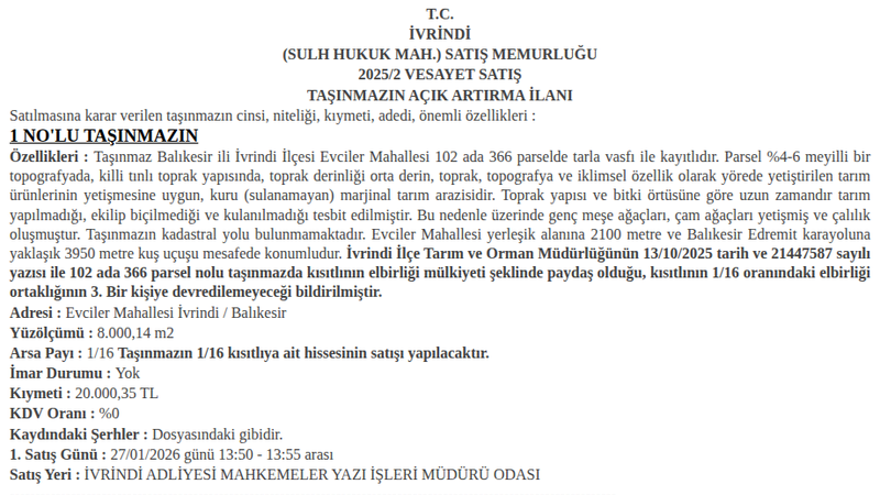 Arsa/Arazi - BALIKESİR İVRİNDİ