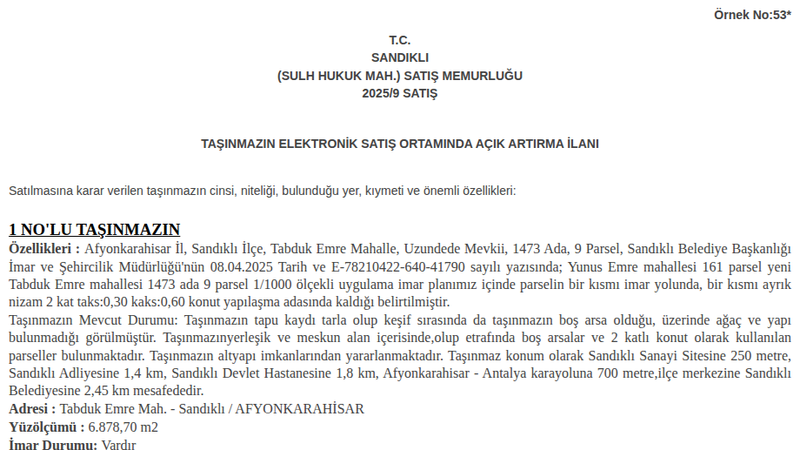 Konut - AFYONKARAHİSAR SANDIKLI - 878,70 m²