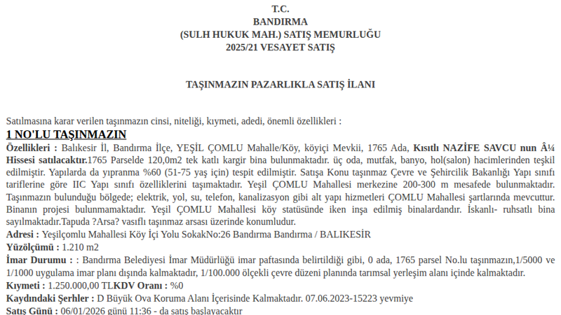 Arsa/Arazi - BALIKESİR BANDIRMA - 120 m²