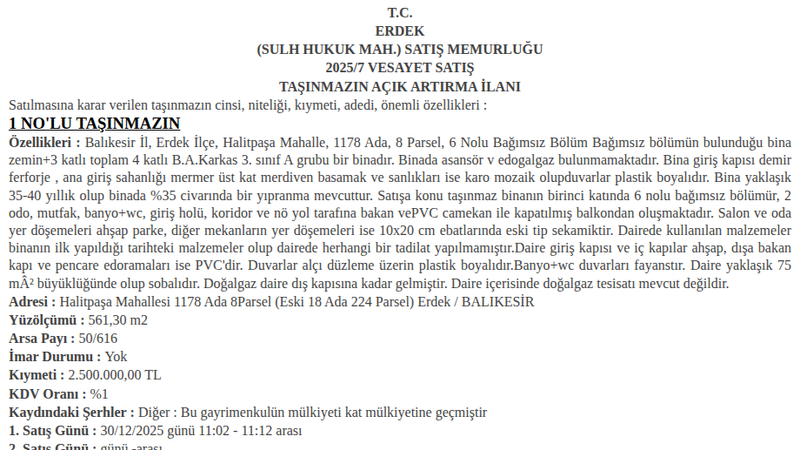 Konut - BALIKESİR ERDEK - 75 m²