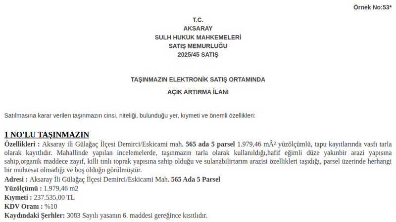 Arsa/Arazi - AKSARAY GÜLAĞAÇ - 979,46 m²