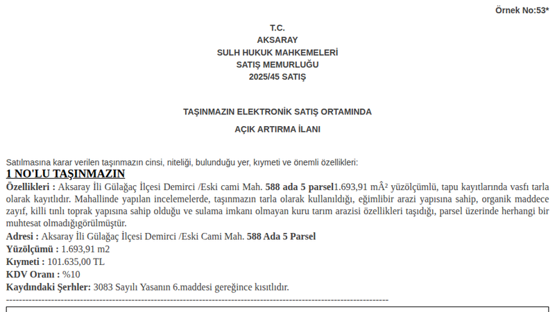 Arsa/Arazi - AKSARAY GÜLAĞAÇ - 693,91 m²