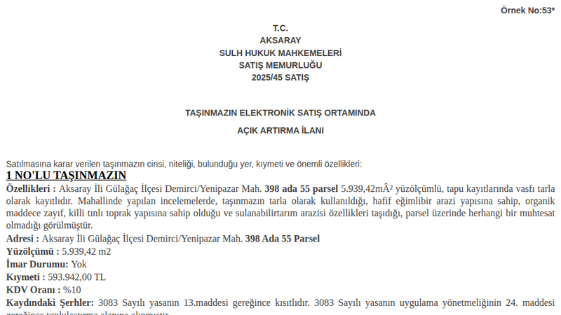 Arsa/Arazi - AKSARAY GÜLAĞAÇ - 939,42 m²