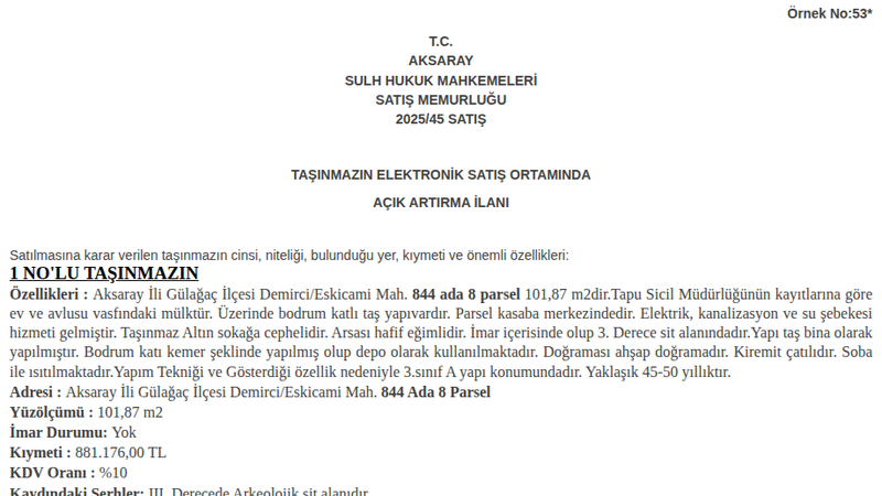 Satılık Depo - Aksaray Gülağaç