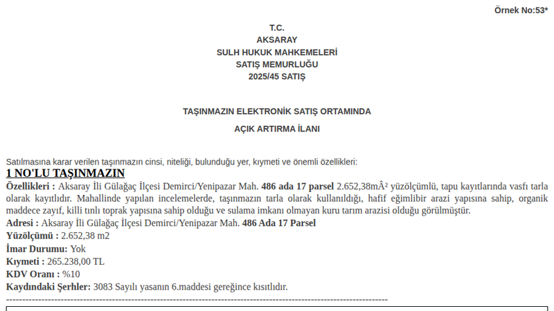 Arsa/Arazi - AKSARAY GÜLAĞAÇ - 652,38 m²