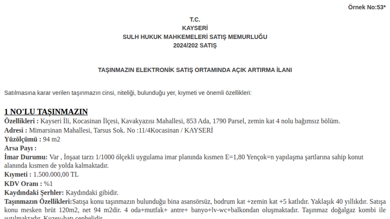 Konut - KAYSERİ KOCASİNAN - 94 m²