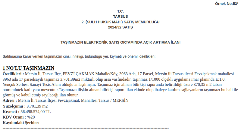 Satılık Arsa/Arazi - Mersin Tarsus
