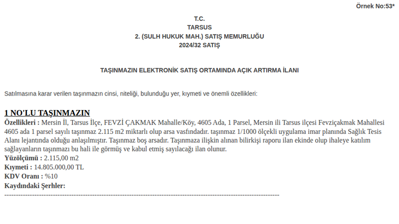 Satılık Arsa/Arazi - Mersin Tarsus