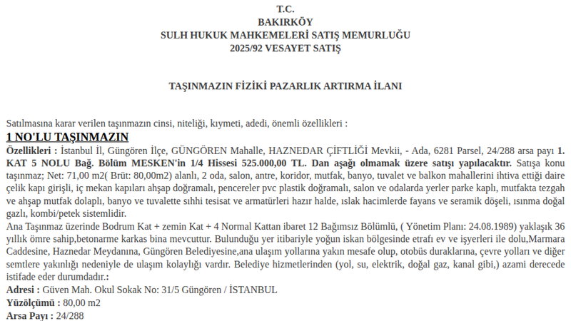 Konut - İSTANBUL GÜNGÖREN - 71 m²
