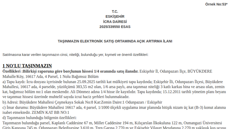 Konut - ESKİŞEHİR ODUNPAZARI - 383,55 m²