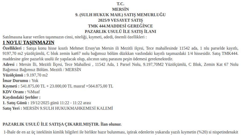Konut - MERSİN MEZİTLİ - 9.197,70 m²