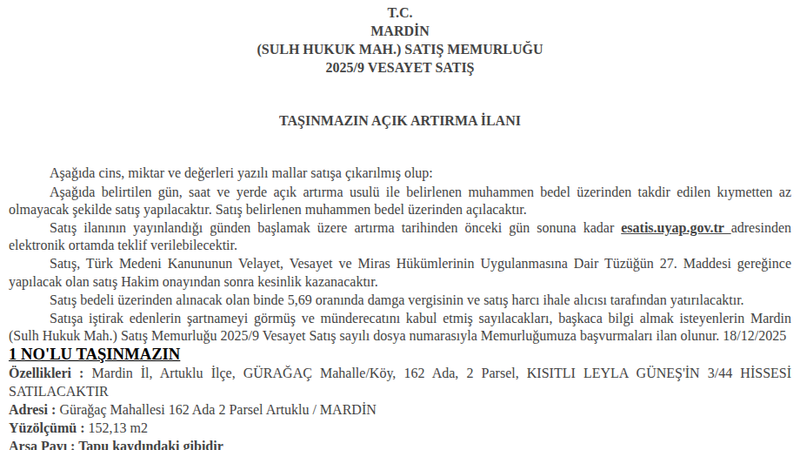 Arsa/Arazi - MARDİN ARTUKLU - 152,13 m²