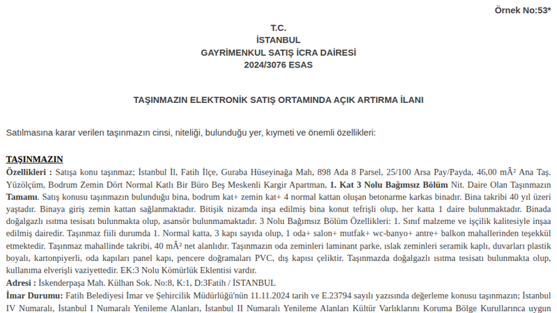 Konut - İSTANBUL FATİH - 46 m²