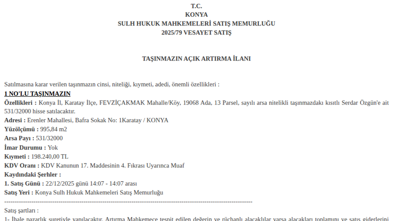 Arsa/Arazi - KONYA KARATAY - 995,84 m²
