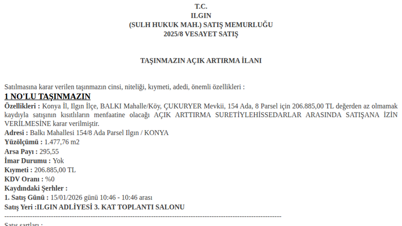 Arsa/Arazi - KONYA ILGIN - 477,76 m²
