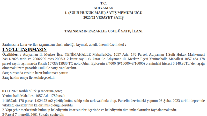 Arsa/Arazi - ADIYAMAN MERKEZ - 24,73 m²