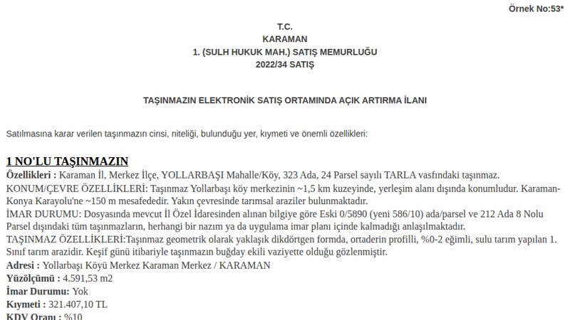 Satılık Tarla - Karaman Merkez