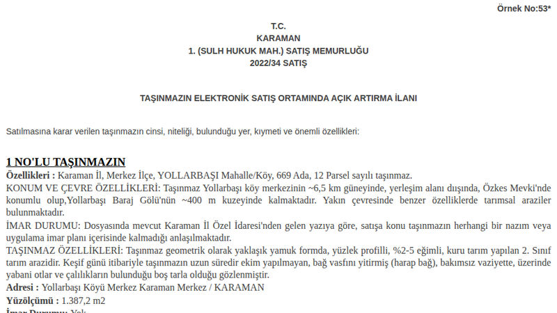 Satılık Tarla - Karaman Merkez