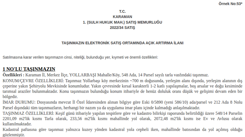 Satılık Tarla - Karaman Merkez