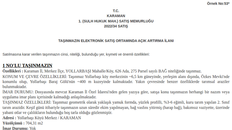 Satılık Tarla - Karaman Merkez