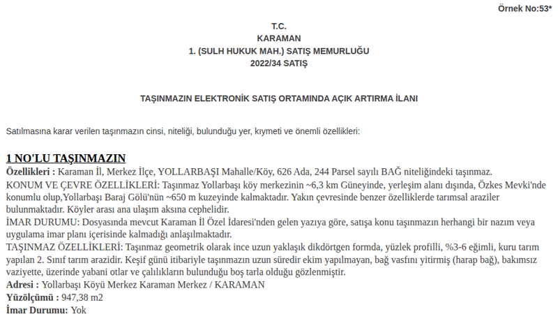 Satılık Tarla - Karaman Merkez