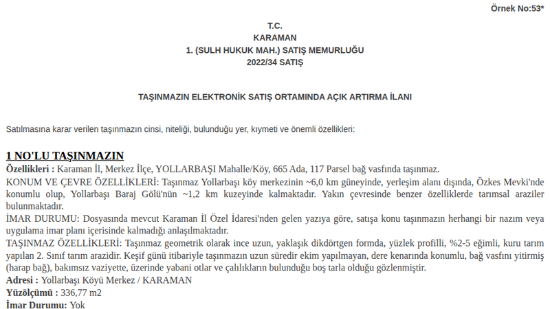 Satılık Tarla - Karaman Merkez