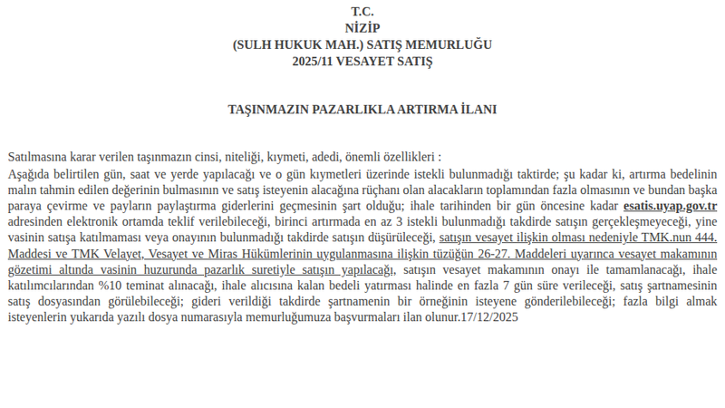 Arsa/Arazi - GAZİANTEP NİZİP