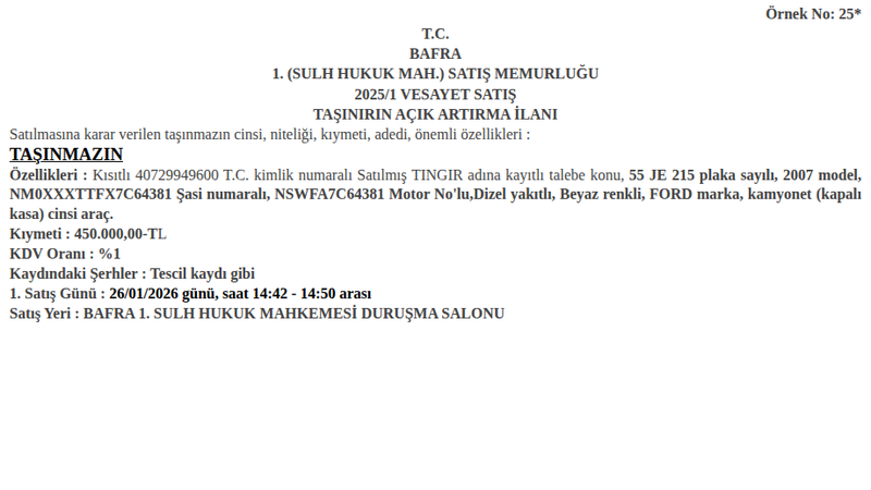 Satılık Ford 2007 - Samsun Bafra