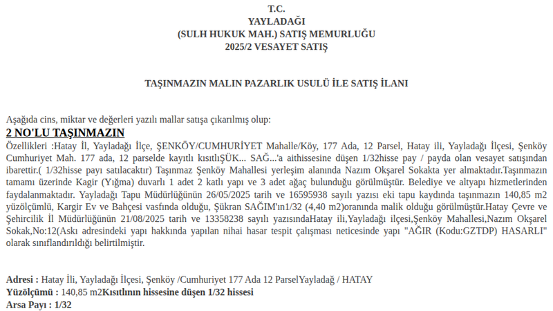 Arsa/Arazi - HATAY YAYLADAĞI - 140,85 m²