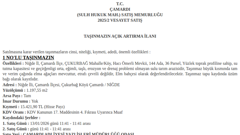 Satılık Tarla - Niğde Çamardı