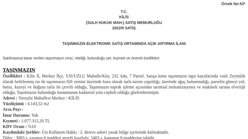 Satılık Tarla - Kilis Merkez