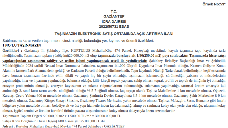 Konut - GAZİANTEP ŞAHİNBEY - 20.000 m²