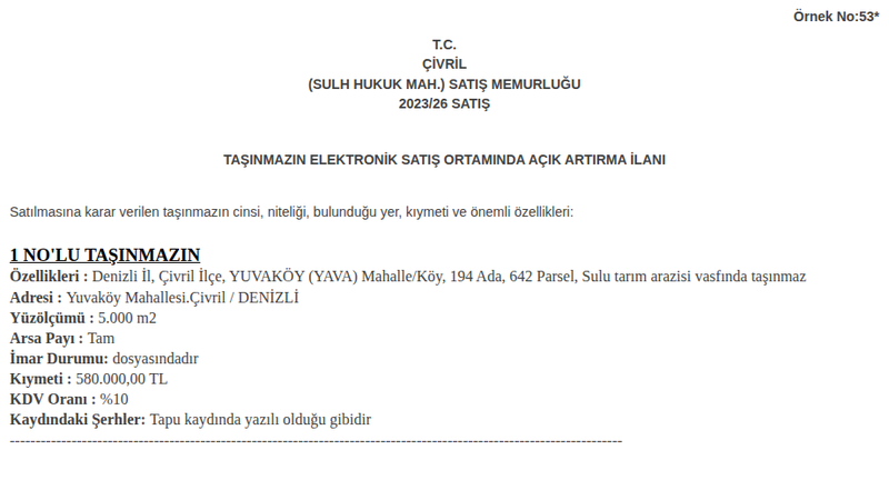 Arsa/Arazi - DENİZLİ ÇİVRİL - 5 m²