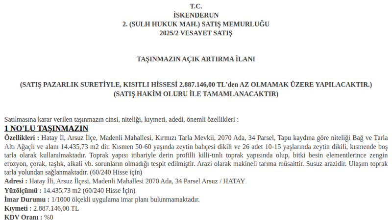 Arsa/Arazi - HATAY ARSUZ - 435,73 m²