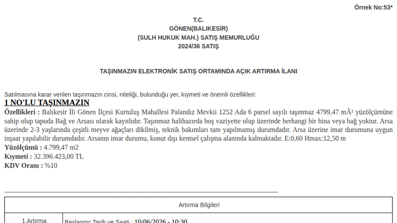 Konut - BALIKESİR GÖNEN - 4.799,47 m²