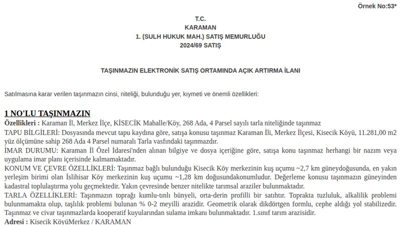 Satılık Tarla - Karaman Merkez