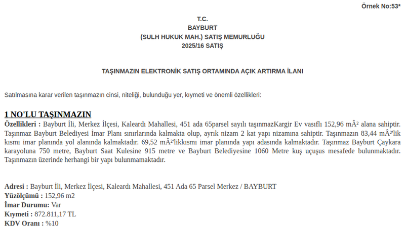 Satılık Konut - Bayburt Merkez