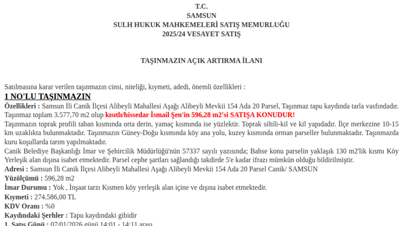 Arsa/Arazi - SAMSUN CANİK - 577,70 m²