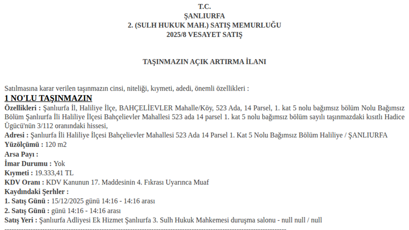 Arsa/Arazi - ŞANLIURFA HALİLİYE - 120 m²