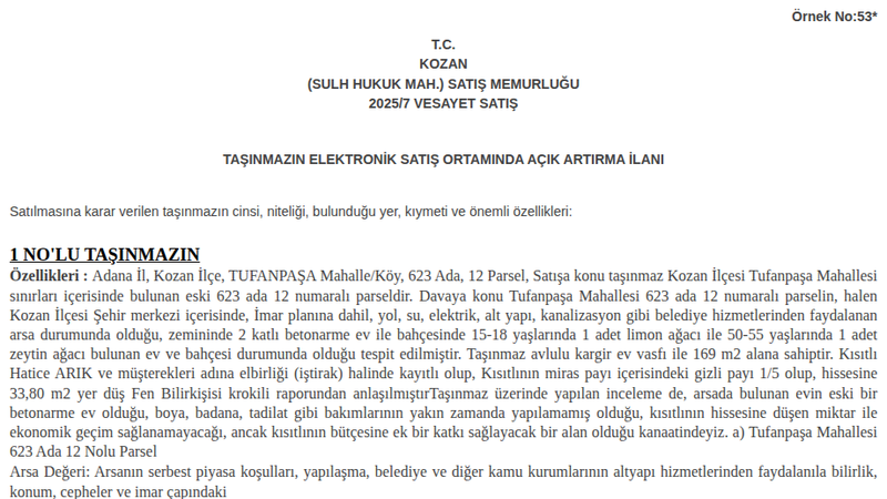 Arsa/Arazi - ADANA KOZAN - 169 m²